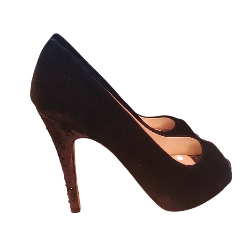 New Caparros Black Velvet Crystal Peep toe Heels Shoes Size 7 37.5